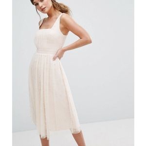 Little Mistress midi dress with tulle skirt with pearl embellishment